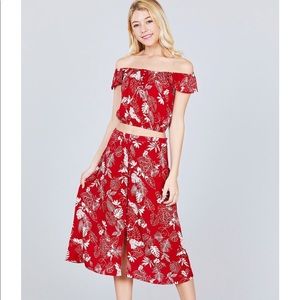 Tulip sleeve button down crop top &midi skirt set